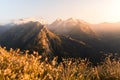 Landscape view of the sunset golden light over the Grand Combin mountain in Switzerland