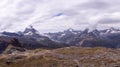 Landscape view of Swiss Alps with Matterhorn and Riffelsee Lake on the left Royalty Free Stock Photo