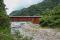 Landscape View in Taroko red bridge, Taroko national park, Hualien, Taiwan. Royalty Free Stock Photo