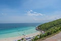 Landscape view of tawean beach with crowded of tourist on the beach in cloudy day.