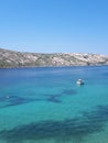 Landscape view to the white yacht and beautiful water in the sea