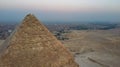 Landscape view of the top of Pyramid of Khafre , Giza pyramids landscape. historical egypt pyramids shot by drone. Royalty Free Stock Photo