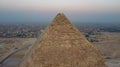 Landscape view of the top of Pyramid of Khafre , Giza pyramids landscape. historical egypt pyramids shot by drone. Royalty Free Stock Photo