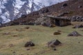 Landscape view of traditional rural stone house in Nepal`s high Royalty Free Stock Photo