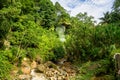 Landscape view on trail to the Trafalgar waterfalls. Morne Trois Pitons National Park, Dominica, Leeward Islands Royalty Free Stock Photo