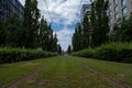 Landscape view of the Tram alley on a sunny day in Bjorvika, Oslo, Norway