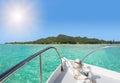 Landscape view of a tropical Island from a yacht sailboat