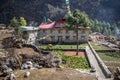 Landscape view of typical stone house in mountain area, Nepal. Royalty Free Stock Photo