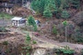 Landscape view of typical stone house in mountain area, Nepal. Royalty Free Stock Photo