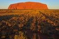 Landscape view of Uluru Ayers Rock at sunset in Uluru-Kata Tjuta National Park Northern Territory Australia