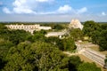 Landscape view of Uxmal archeological site with pyramids and ruins Royalty Free Stock Photo