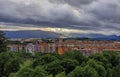 Landscape with the Pyrenees mountains in a suburb of Pamplona in Navarre, Spain