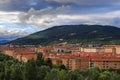 Landscape with the Pyrenees mountains in a suburb of Pamplona in Navarre, Spain