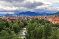 Landscape with the Pyrenees mountains in a suburb of Pamplona in Navarre, Spain