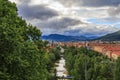 Landscape with the Pyrenees mountains in a suburb of Pamplona in Navarre, Spain