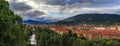 Landscape with the Pyrenees mountains in a suburb of Pamplona in Navarre, Spain