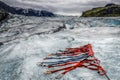 Landscape view of Vatnajokull glacier with detail of climbing ropes, Iceland Royalty Free Stock Photo