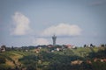 Landscape view with vinarium tower and vineyards