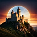 Landscape view of vintage Middle Ages castle with scenic overlooks, created with generative AI technology