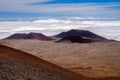 Landscape view of volcanic craters above clouds at Mauna Kea, Hawaii