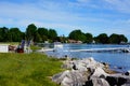 Landscape view of flooded shoreline of Sturgeon Bay, Wisconsin