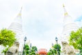 Landscape view with white pagoda in Wat Phichaiyatikaram temple,