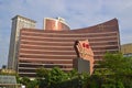 Landscape view of Wynn Macau buildings with interesting architecture design