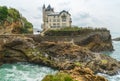 Villa Beltza, a 19th century neo-medieval style house on the cliffs of the rocky coastline of Biarritz, French Basque Country - Royalty Free Stock Photo