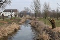 Landscape villages. River, reed. Spring. Royalty Free Stock Photo