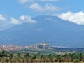 Landscape with vineyards, mountain and cloudscape, Sicily, Italy Royalty Free Stock Photo