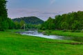 Landscape of the Vistula river in Ustron town at sunset. Poland Royalty Free Stock Photo