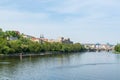 Landscape of Vltava river and buildings at the riverside, View from the MÃÂ¡nes Bridge, in the old town of Prague, Czech Royalty Free Stock Photo