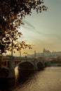 landscape at sundown in autumn in Prague, Czech Republic