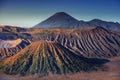 Landscape of Volcano Erupting at Sunrise Scene., Natural Scenery of Crater Mount at Bromo Tengger Semeru National Park, Indonesia