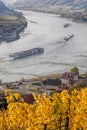 Landscape of Wachau valley, Spitz village with boats on Danube river in Austria. Royalty Free Stock Photo