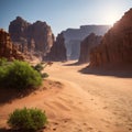 Landscape at Wadi Rum desert (Jordan) isolated on white background made with Generative AI