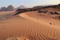 Landscape of wadi rum desert with red sand pattern Royalty Free Stock Photo