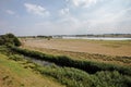 Landscape with water canal in the Netherlands Colorful blue sky with clouds. Spring landscape in Holland. Rural scene. Cloudy sky Royalty Free Stock Photo