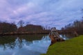 Landscape by the water. Stara Dyje river near Genoa castle in Czech republic. Trees are reflected in the river. Calm water. Royalty Free Stock Photo