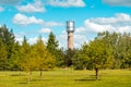 Landscape with water tower Royalty Free Stock Photo