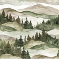 Landscape watercolor pattern with serene scenery and soft tones, abstract nature background, seamless pattern Royalty Free Stock Photo