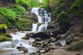 Landscape of waterfall Shypit in the Ukrainian Carpathian Mountains on the long exposure in summer morning. Zakarpattya, Ukraine Royalty Free Stock Photo