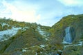 Landscape of waterfall at Stepantsminda Kazbegi, Georgia, Natural mountains for background and inspiration