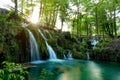 Landscape with waterfalls on Pliva river near Jajce city. Bosnia and Herzegovina Royalty Free Stock Photo