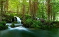 Landscape with waterfalls on Pliva river near Jajce city. Bosnia Royalty Free Stock Photo