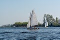 Landscape with waterways and canals of North Holland with boats, canal-side lifestyle in the Netherlands Royalty Free Stock Photo