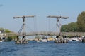 Landscape with waterways and canals of North Holland with boats, canal-side lifestyle in the Netherlands Royalty Free Stock Photo