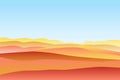 Landscape with waves. Blue sun set sky. Yellow, orange, pink and red mountains silhouette. Sandy desert dunes. Nature and ecology Royalty Free Stock Photo