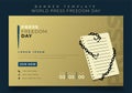 Landscape web banner design with notepad and broken chain for world press freedom day Royalty Free Stock Photo