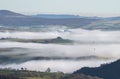 Landscape of the Welsh Valleys covered in the fog in Denbighshire Royalty Free Stock Photo